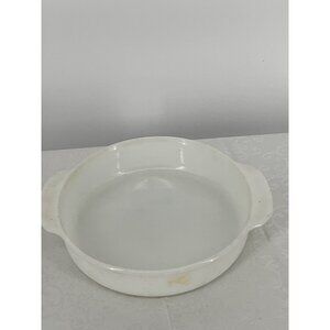 Fire King Round White Casserole Dish Oven Safe‎ Handles 8.5" diameter x 2" Deep